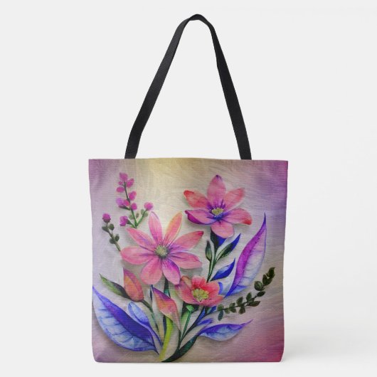 Bouquet-Blume in Aquarellfarben, farbenfroher Hint Tasche (Vorderseite)