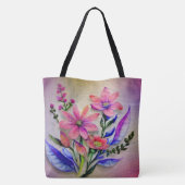 Bouquet-Blume in Aquarellfarben, farbenfroher Hint Tasche (Rückseite)