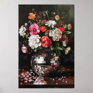 Bouquet Blume in einer Disco Ball Vase Vintag Poster