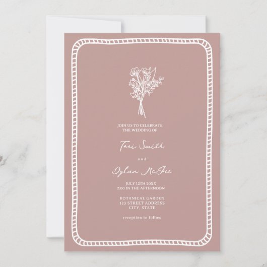 Bouquet Border Blush Pink Wedding Einladung (Vorderseite)