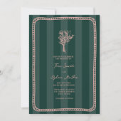 Bouquet Border Green Stripe Pink Wedding Einladung (Vorderseite)