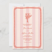 Bouquet Border Pink Stripe Tropical Wedding Einladung (Vorderseite)