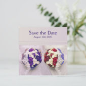 Bouquet Brides Lesbian Wedding Save the Date Card (Stehend Vorderseite)