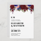 Bouquet Burgundy Blue Rose Wedite Einladung (Vorne/Hinten)