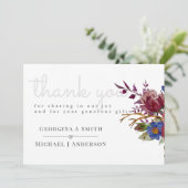 Bouquet Burgundy Floral Navy Blue PInk COUPLES Dankeskarte (Stehend Vorderseite)