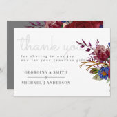 Bouquet Burgundy Floral Navy Blue PInk COUPLES Dankeskarte (Vorne/Hinten)