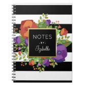 Bouquet & Chic Stripes Individuelle Name Notizblock (Vorderseite)
