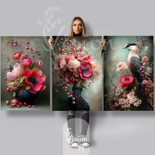 Bouquet Couture, Bird, Portrait & Floral Art Set Geschenkpapier Set