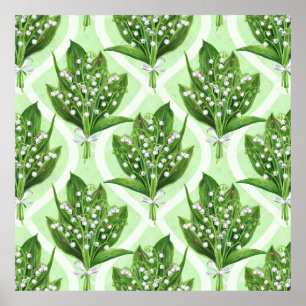 Bouquet der Lilie des Tales Blume auf grün Poster