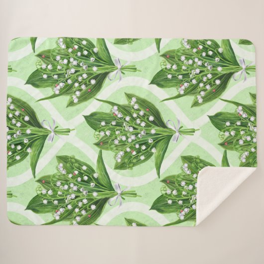 Bouquet der Lilie des Tales Blume auf grün Sherpadecke (Vorderseite (Horizontal))