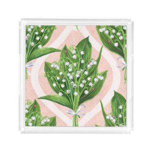 Bouquet der Lilie des Tals Blume auf rosa Acryl Tablett
