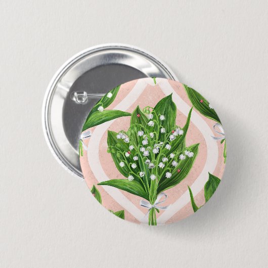 Bouquet der Lilie des Tals Blume auf rosa Button (Vorne & Hinten)