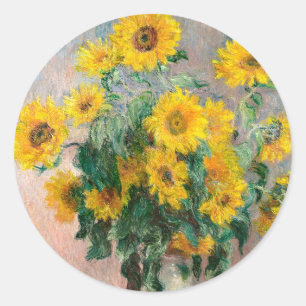 Bouquet der Sonnenblumen von Monet Impressionist Runder Aufkleber