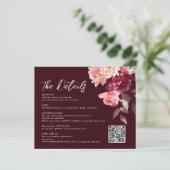 Bouquet Floral Burgundy QR-Code Details Hochzeit (Stehend Vorderseite)