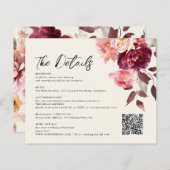 Bouquet Floral Burgundy QR-Code Details Hochzeit (Vorne/Hinten)