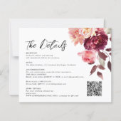 Bouquet Floral Burgundy QR-Code Details Hochzeit (Vorderseite)