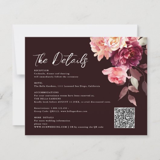 Bouquet Floral Burgundy QR code Details Wedding  (Vorderseite)