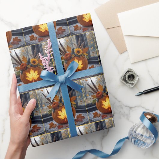 Bouquet im Herbst in einem Orangen Kürbis Geschenkpapier (Schenken)