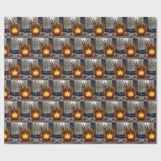 Bouquet im Herbst in einem Orangen Kürbis Geschenkpapier (Flach)