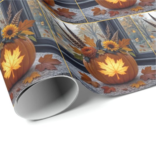 Bouquet im Herbst in einem Orangen Kürbis Geschenkpapier (Rolleneckpunkt)