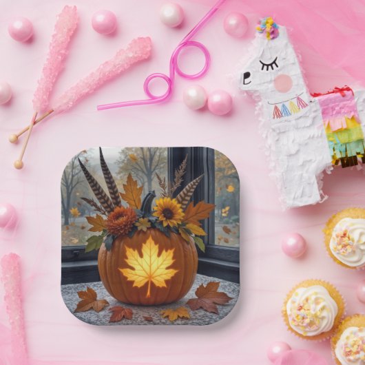 Bouquet im Herbst in einem Orangen Kürbis Pappteller (Party)