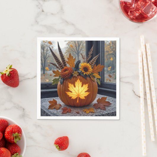 Bouquet im Herbst in einem Orangen Kürbis Serviette (Beispiel)