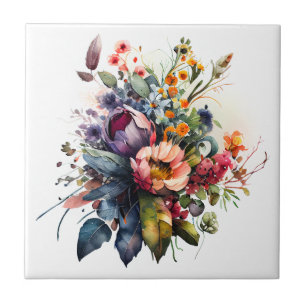 Bouquet im Sommer Blume Aquarell Keramik Tile Fliese