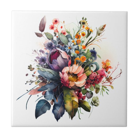 Bouquet im Sommer Blume Aquarell Keramik Tile Fliese (Vorderseite)