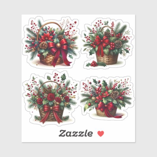 Bouquet in a festive holiday basket aufkleber (Blatt)