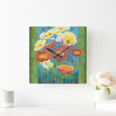 Bouquet in Border I Quadratische Wanduhr (Zuhause)