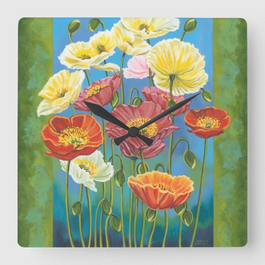Bouquet in Border I Quadratische Wanduhr (Vorderseite)