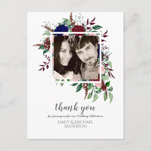 Bouquet Marsala Blue Pink Blume DANKEN Postkarte (Vorderseite)