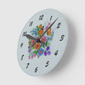 Bouquet mit farbenfrohen Frühlingsblumen Schmetter Runde Wanduhr (Winkel)