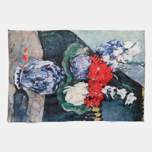 Bouquet mit Little Delft, Paul Cezanne Geschirrtuch (Horizontal)