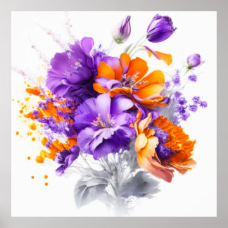 Bouquet mit orangefarbenen und violetten Blumen Poster