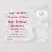 Bouquet mit rosa Rosen Babydusche Save the Date Ankündigungspostkarte (Rückseite)