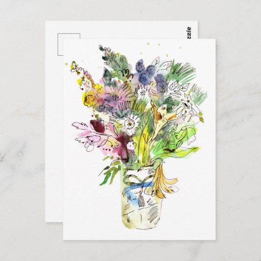 Bouquet mit sommerlichen Blume. Aquarellskizze Postkarte (Vorne/Hinten)