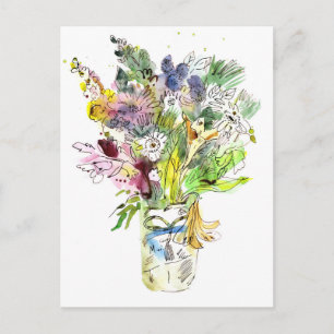 Bouquet mit sommerlichen Blume. Aquarellskizze Postkarte