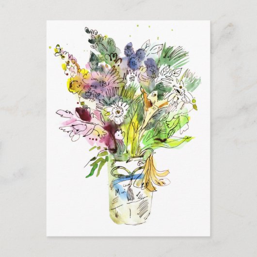 Bouquet mit sommerlichen Blume. Aquarellskizze Postkarte (Vorderseite)
