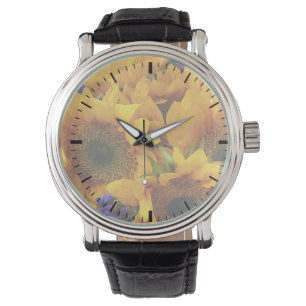 Bouquet mit Sonnenblumen und Lila Statice Armbanduhr