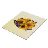 Bouquet mit Sonnenblumen und Lila Statice Fliese (Seite)