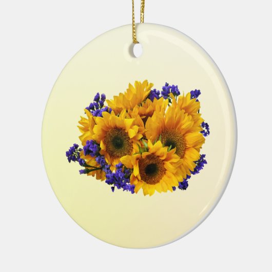 Bouquet mit Sonnenblumen und Lila Statice Keramik Ornament (Links)