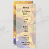 Bouquet mit Sonnenblumen und Lila Statice Menükarte (Vorne/Hinten)