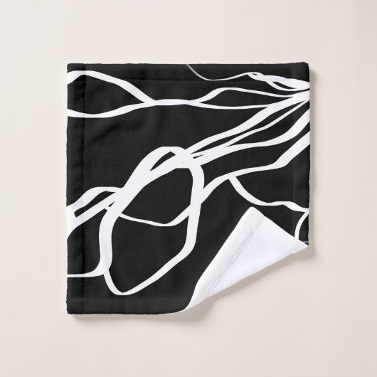 Bouquet Noir: Abstrakt Schwarz & Weiß Badhandtuch Set (Waschlappen)