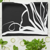 Bouquet Noir: Abstrakt Schwarz & Weiß Geschirrtuch (Gefaltet)