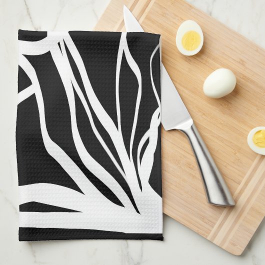 Bouquet Noir: Abstrakt Schwarz & Weiß Geschirrtuch (Viertel Falte)