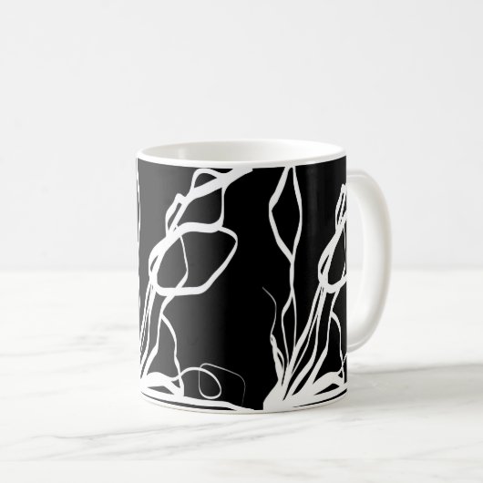 Bouquet Noir: Abstrakt Schwarz & Weiß Kaffeetasse (VorderseiteRechts)
