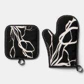 Bouquet Noir: Abstrakt Schwarz & Weiß Ofenhandschuh & Topflappen-Set (Vorderseite)