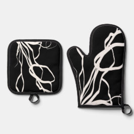 Bouquet Noir: Abstrakt Schwarz & Weiß Ofenhandschuh & Topflappen-Set