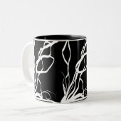 Bouquet Noir: Abstrakt Schwarz & Weiß Zweifarbige Tasse (Vorderseite Links)